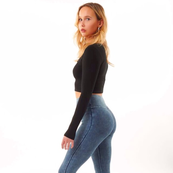 NEW High Waist Acid Wash Legging blue - Picture 1 of 6